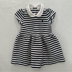 Polo Ralph Lauren Baby Girl Navy & White Stripped Collar Dress 9M